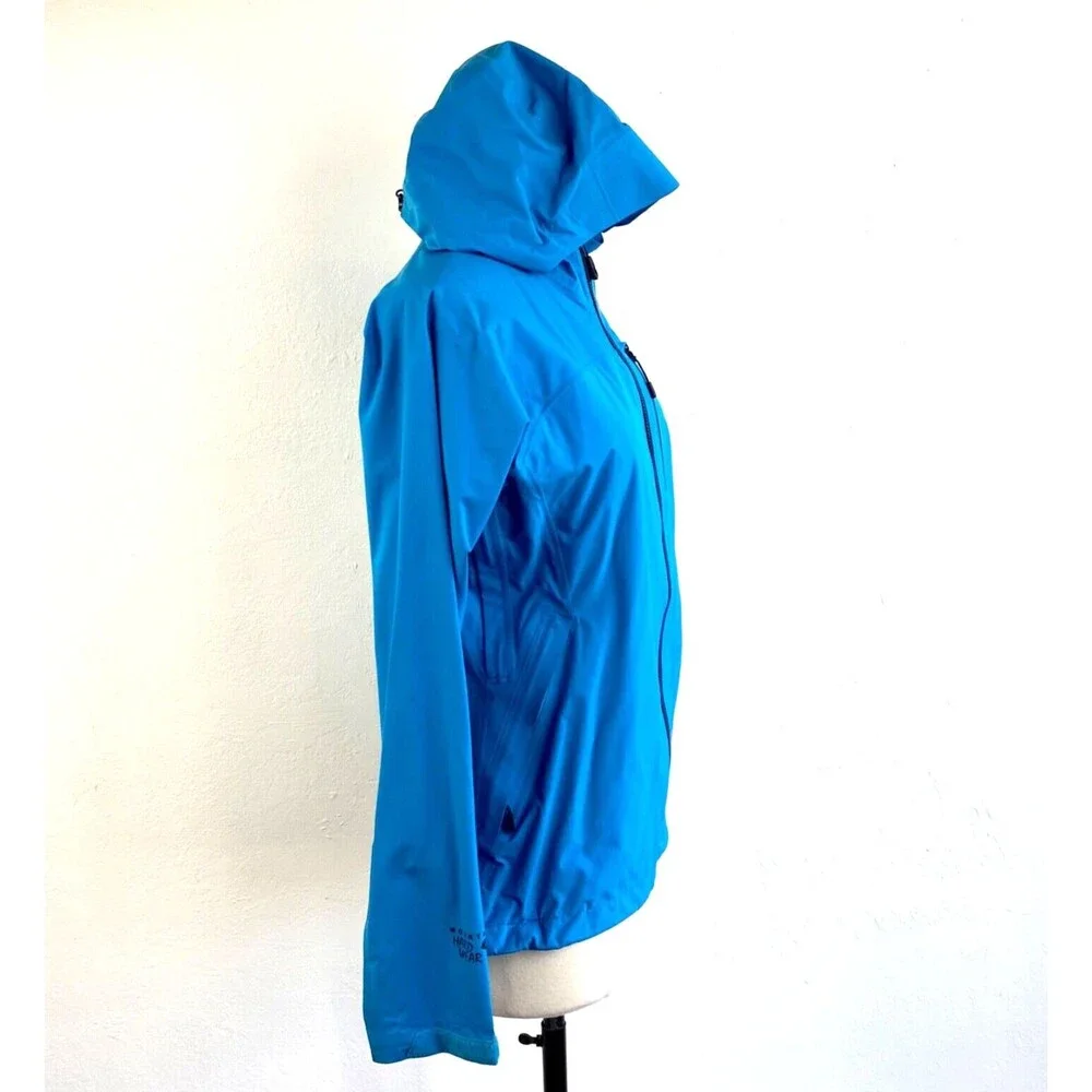 Mountain Hard Wear Rain Jacket Woman XS Aqua Blue Hood Zip Nylon Pockets Outdoor